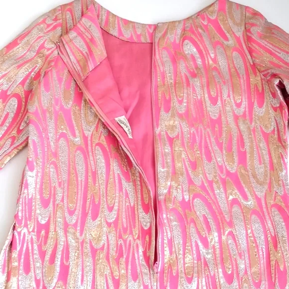 Stunning 1960's Mod Pink Gold Silver Metallic 3/4 Sleeve Blouse S/M - Picture 6 of 17